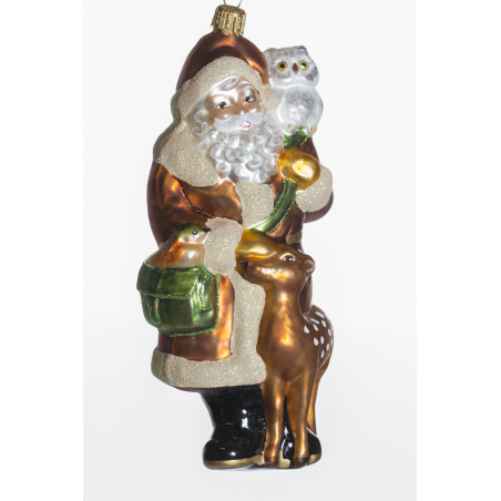 Christbaumschmuck-Glasornament Santa mit Reh und Eule