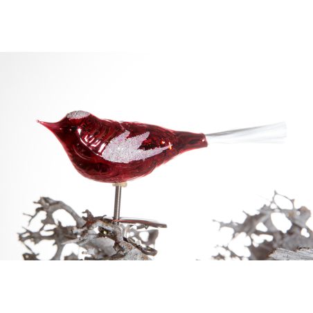Christbaumschmuck-Glasornament Vogel rot auf Clip