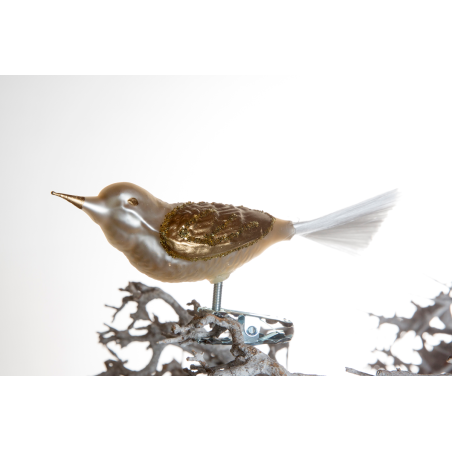 Christbaumschmuck-Glasornament Vogel gold-weiss auf Clip