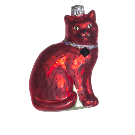 Christbaumschmuck-Glasornament Katze sitzend rot