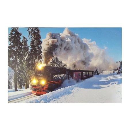 LED-Bild  Dampflokomotive fährt durch Winterlandschaft