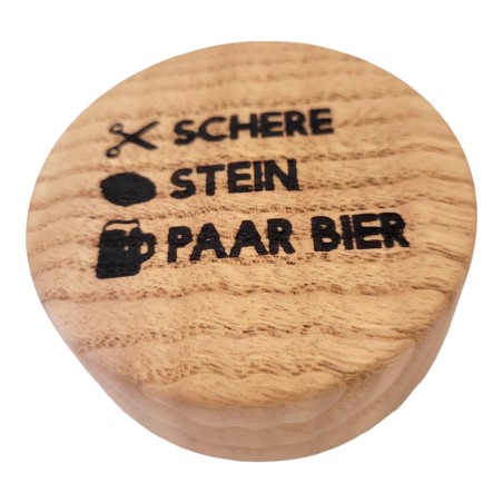 Flaschenöffner Holz mit Gravur  Schere-Stein-paar Bier