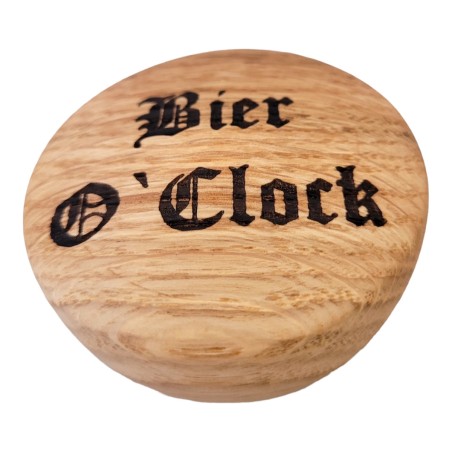 Flaschenöffner Holz mit Gravur  Bier o Clock